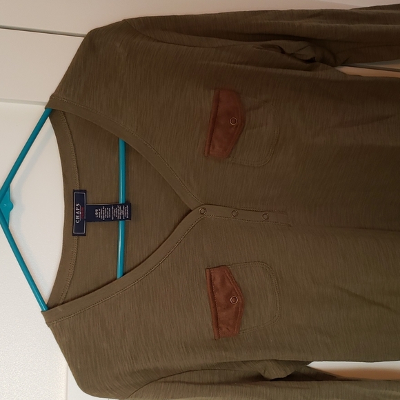 Chaps green 3/4 sleeve shirt with suede pockets - Picture 3 of 5